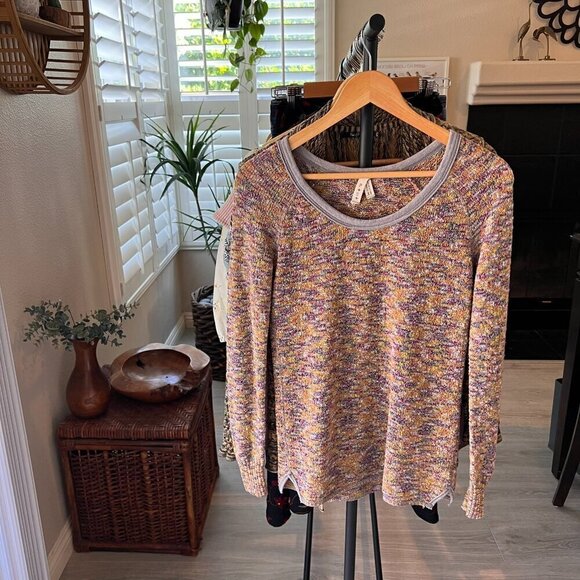 We the Free Sweater Womens Size Small Colorful Boston Melange Marled Side Slits - Picture 15 of 15